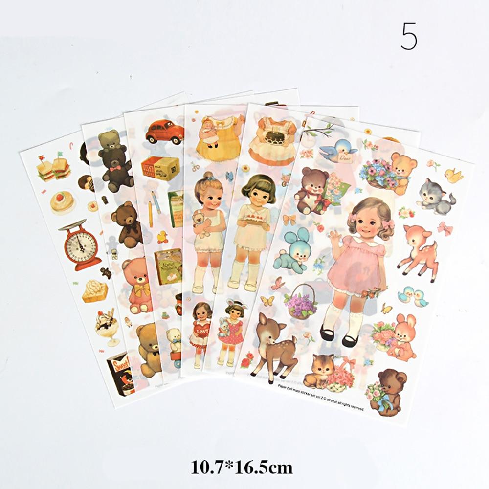 6 Sheets Cartoon Creative Stickers DIY Scrapbook Diary Phone Decorative Stickers Stationery