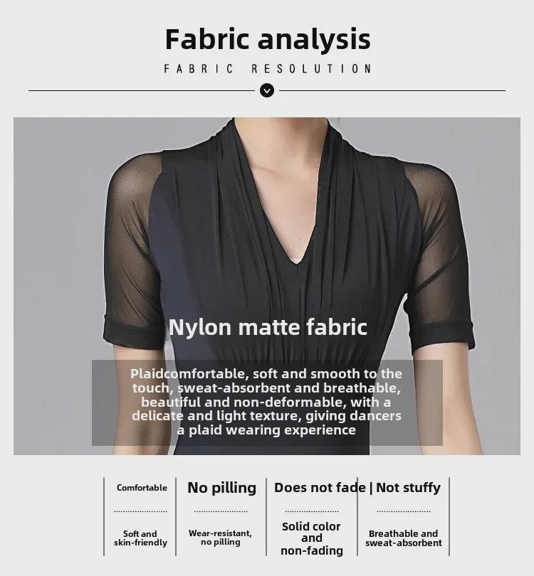 Letnie czerwone plisowane bluzki z siateczki z krótkim rękawem do treningu tańca towarzyskiego latino dla kobiet