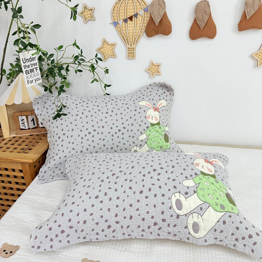 Cartoon Cotton Gauze Pillowcase Set: Soft, Breathable, Sweat-Absorbent Pillow Covers.