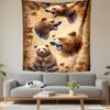 Roaring Brown Bear Heads Vintage Grunge Leaves Wall Tapestry Wildlife Animal Decor for Cabin Living Room Bedroom Gift