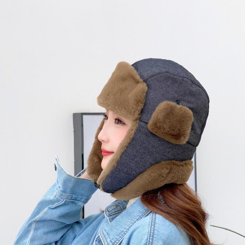 Winter denim women's outdoor warm winter hat fleece thickened ear protectors new cold hat