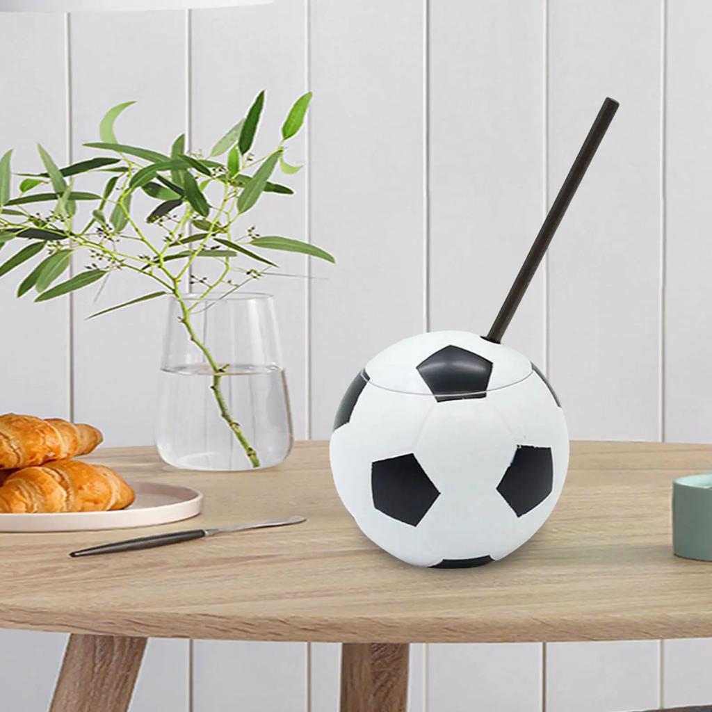 450ml Football Shaped Cups Glass Bottle Basketball Bottle with Lid and Straw for Cold Drinks Reusable Sealed for Party Supplies