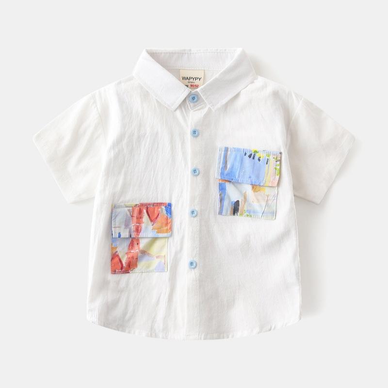 

Летняя одежда для мальчика, мультяшная рубашка, детская тонкая летняя рубашка с коротким рукавом, тренд 130 белый