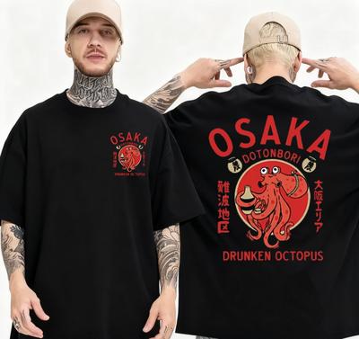 Osaka Dotonbori Drunken Octopus Tshirt Mens Harajuku Highquality Clothes Cotton Tshirt Loose Breathable Top