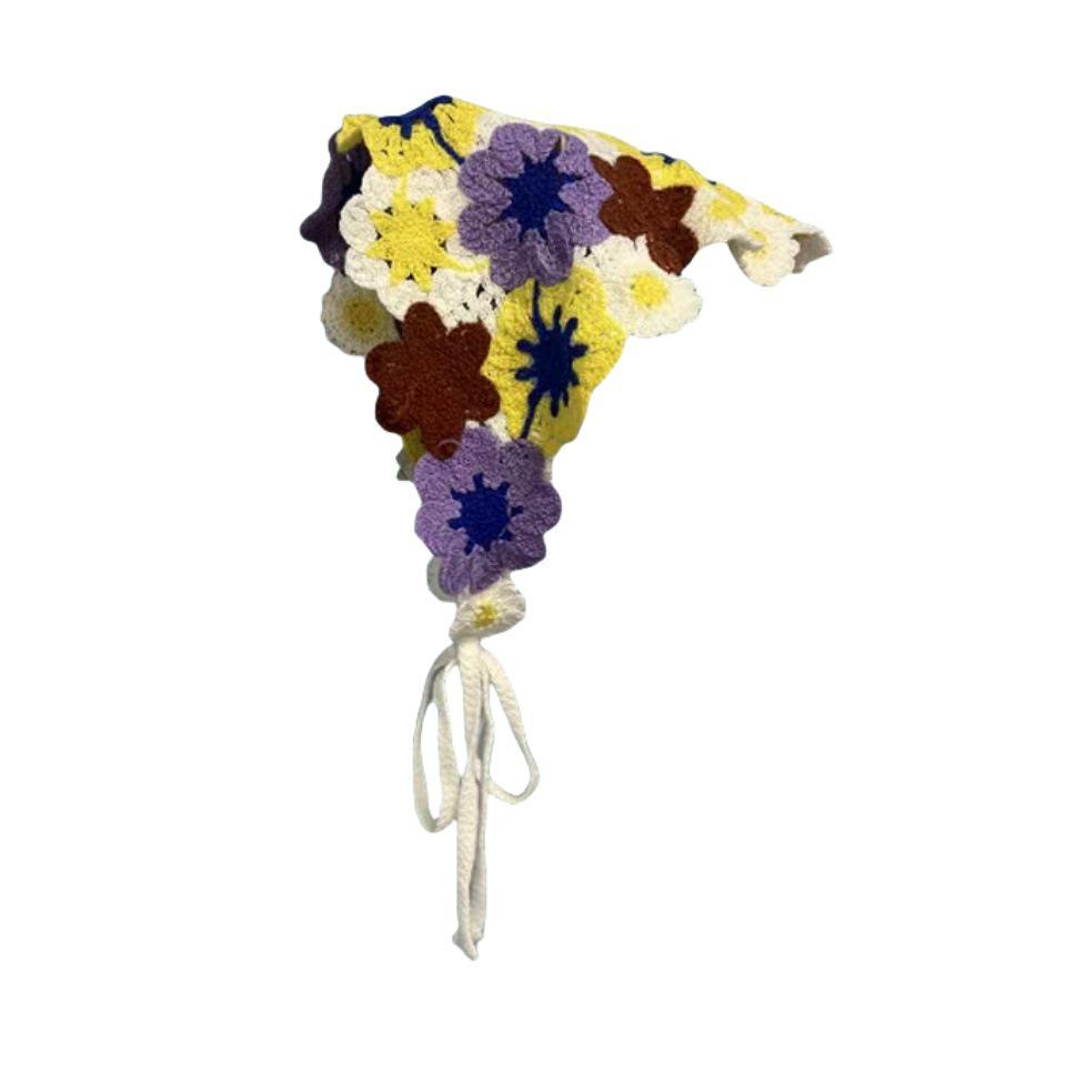 Ręcznie robiona szydełkowa trójkątna chusta na głowę: Francuski Retro, Wszechstronny, Styl Pastoralny