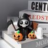 Halloween Decoration Set, Cute Grim Figurine With Pumpkins And Accessories, 3.46 Inch Height