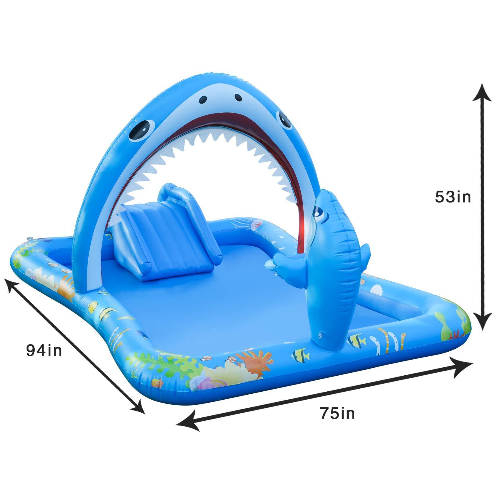 

Надувная горка и арка с брызгами в виде акулы — открытый водный игровой бассейн с ковриком для брызг для детей синий