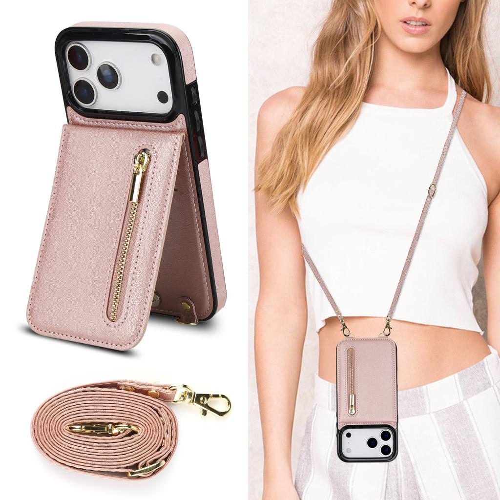 Crossbody Zipper Cards Solt Wallet Flip Leather Case For iPhone 17 Pro Max 16 Plus 15 14 13 12 11 Long Lanyard Bag Book Cover