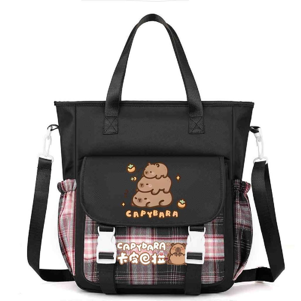 Crossbody bag, primary school, junior high school schoolbag, male and female students tutoring bag, cute kapibara large-capacity shoulder bag.
