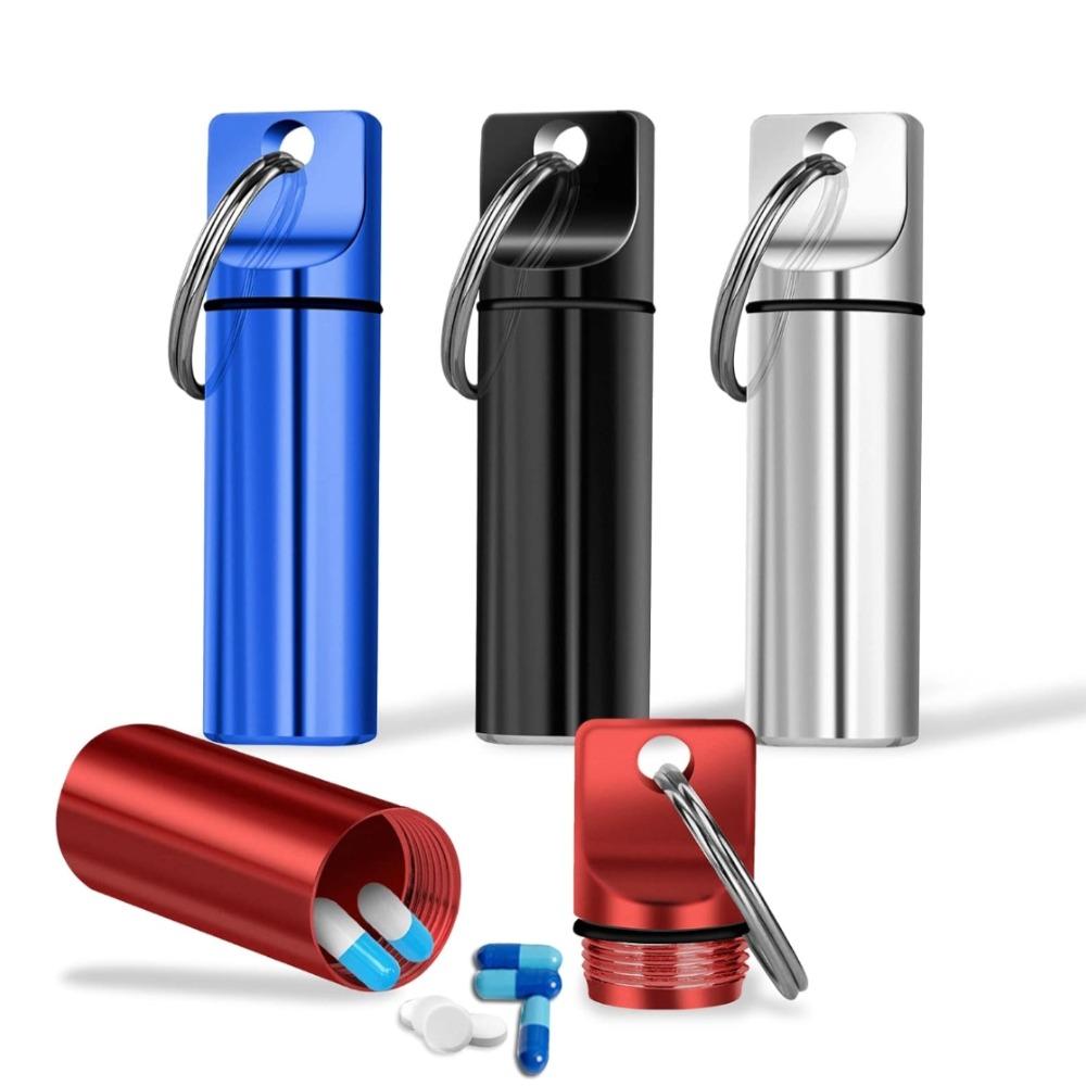 New Portable Waterproof Aluminium Metal Key Ring Pill Box Case Container Organizer Capsule Airtight Tablet for On The Go Storage
