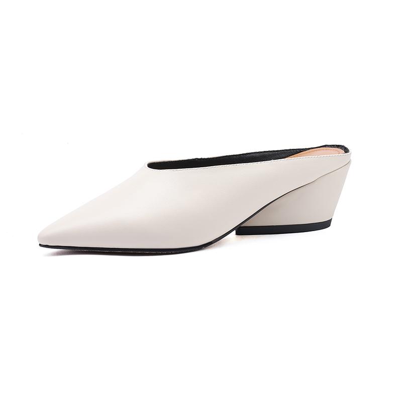 Fashion 2025 Summer Women Shoes Genuine Leather Pointed Toe Women Sandals Solid Modern Sandals for Women Shaped Heel Women's Mules Shoes