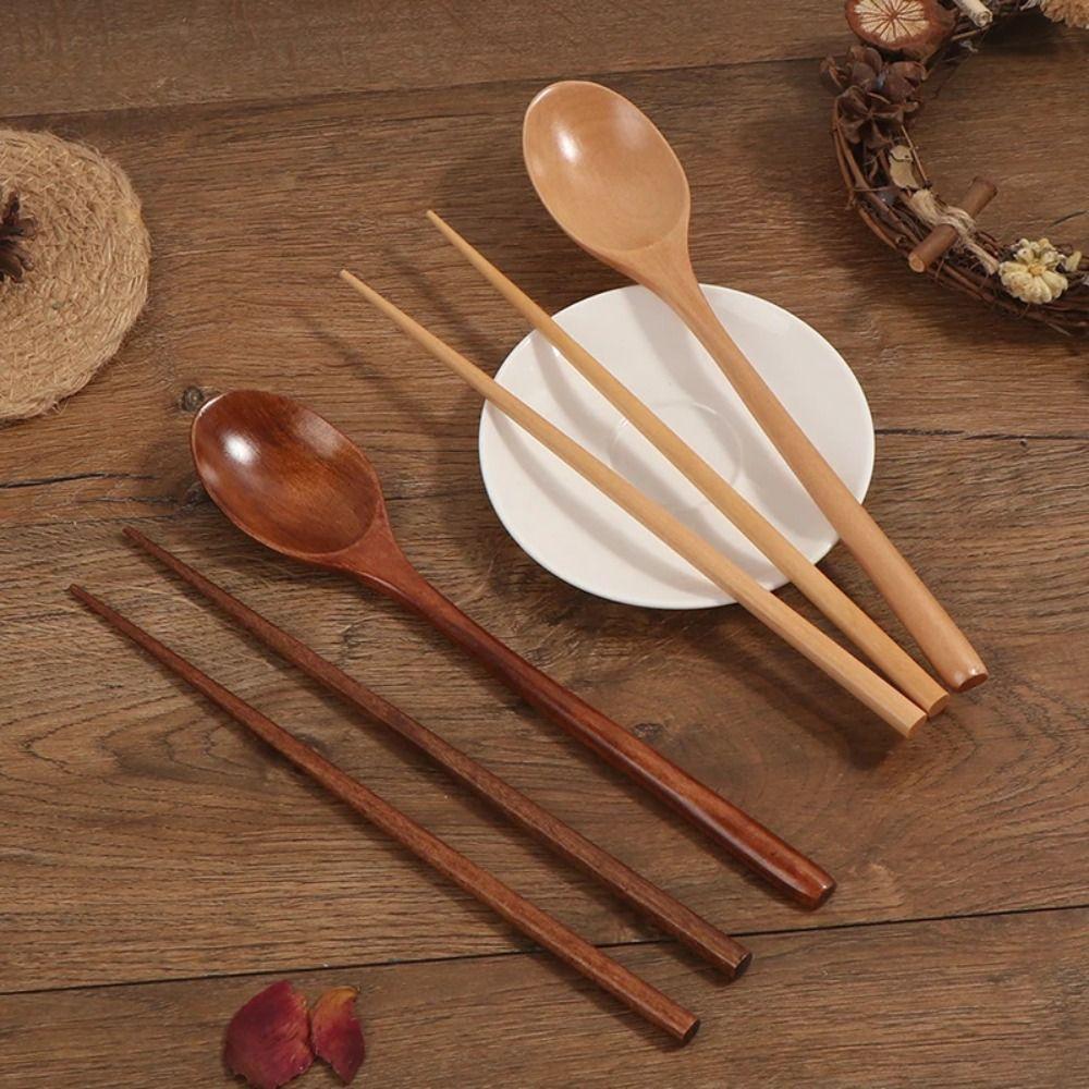 Reusable Portable Tableware With Box Cutlery Set Camp Wooden Chopsticks Spoon Set Adults/Students