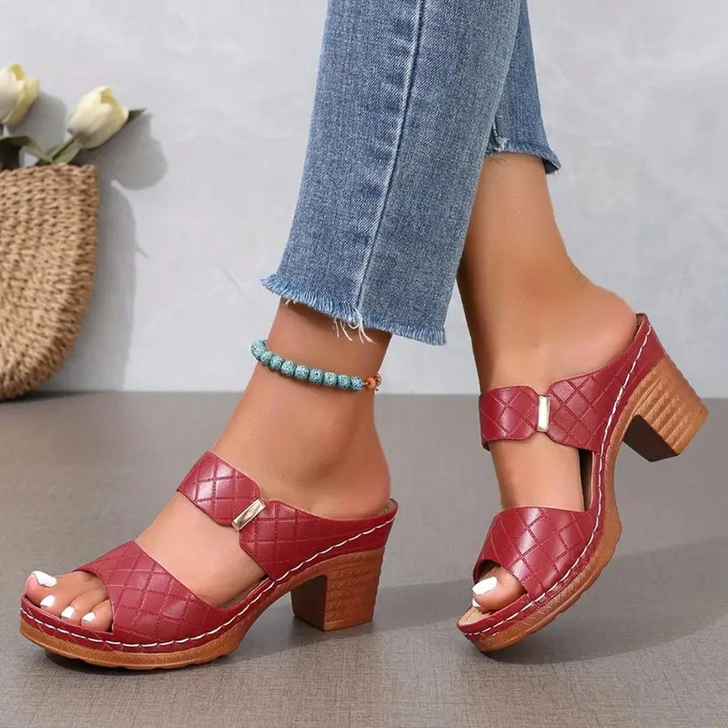 Womens Sandals Memory Foam Thick Heel Fish Mouth Women'S Outer Wear Shoes Fashionable Casual Shiny One Strap Shoes For Woman