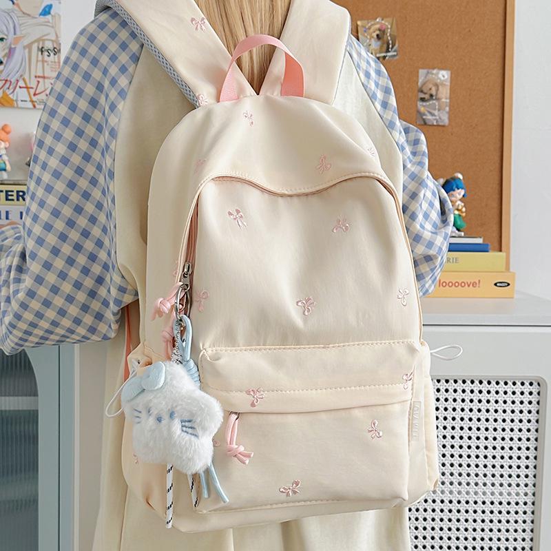 Girls' Versatile Shoulder Bag: Cute Embroidered Bow Backpack for Students and Travel