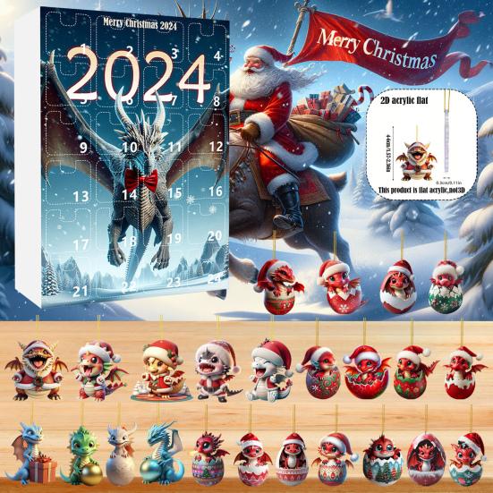 2024 Christmas Advent Calendar 24 Days Christmas Countdown Cartoon Baby Dragon Ornament