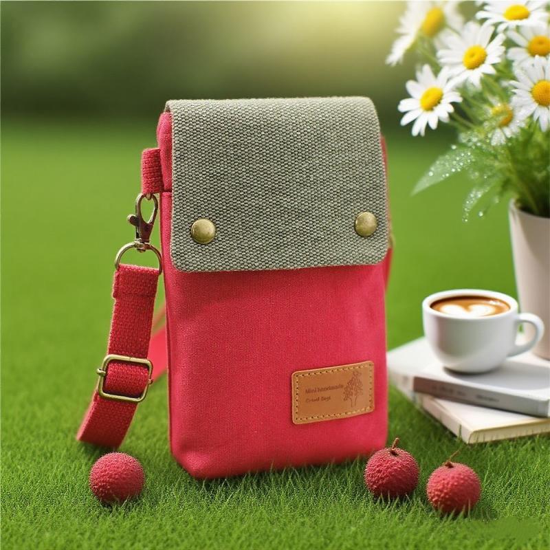 Women's Canvas Crossbody Phone Bag Color Block Triple Layer for Stylish Mobility