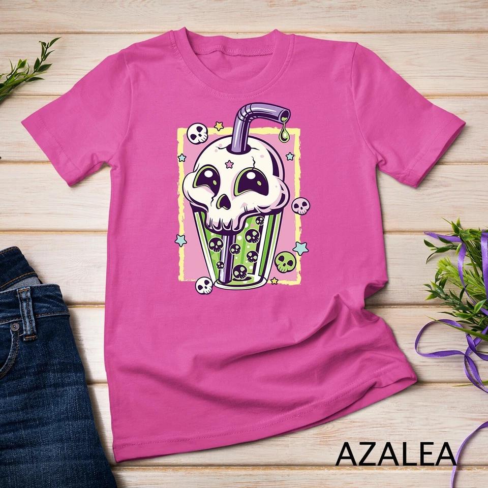 Kawaii Pastel Goth Creepy Skull Boba Bubble Tea Vaporwave Unisex T-shirt 7 L