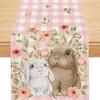 Easter Bunny Linen Table Runner Easter Rabbit Table Runner Bunny Dining Table Cloth Placemat for Kitchen Dining Table Decor