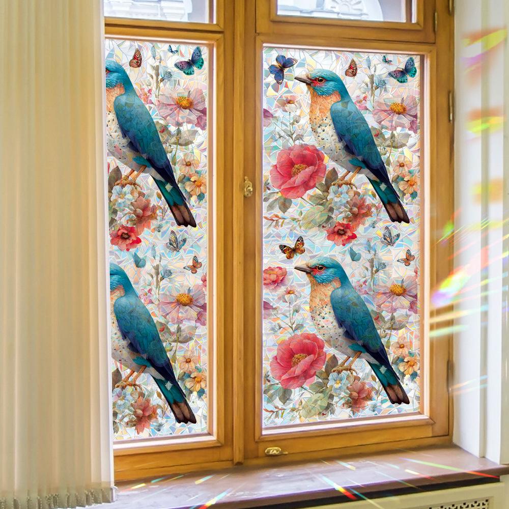 Electrostatic Window Decals Featuring Birds Nestling Amongst Laser-cut Floral Clusters for Home Décor