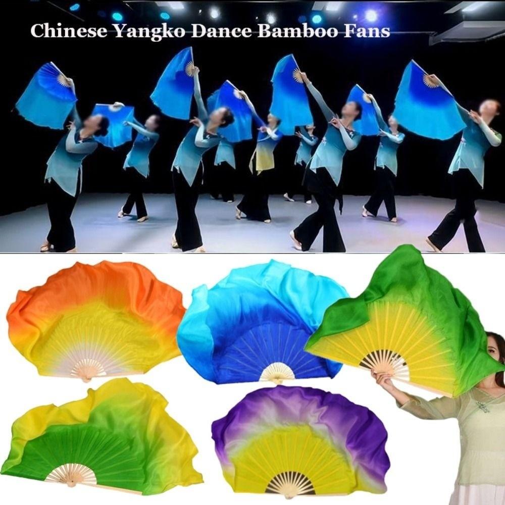 Dancer Practice Pairs Yangko Dance Bamboo Fans Hand Dye Adults Fan  Kid Women