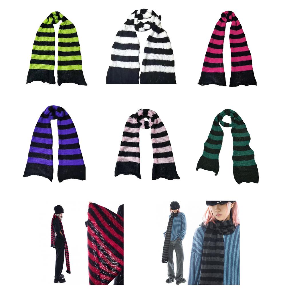 Harajuku Style Stripe Neck Scarf for Women Men Soft Neck Warmer Gothic Knit Warm Scarf Winter Autumn Fashion Neckwear