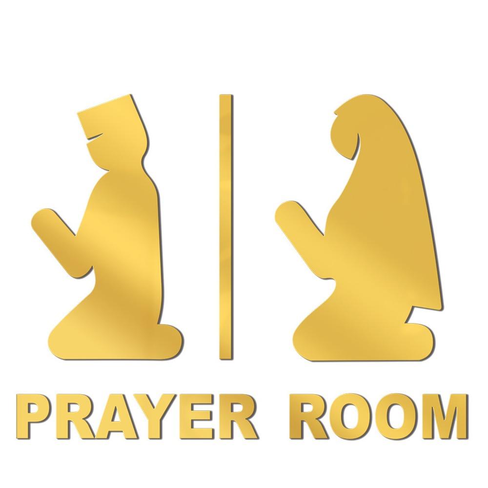 

3D Prayer Room Sign Sticker Gold Black Silver Acrylic Eid Decorative Sticker Mirror Surface Signboard Sticker Doors Decoration