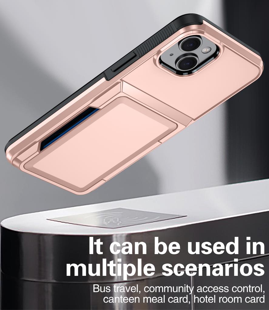 For iPhone 15 Cases Card Slot TPU+PC Kickstand Phone Case