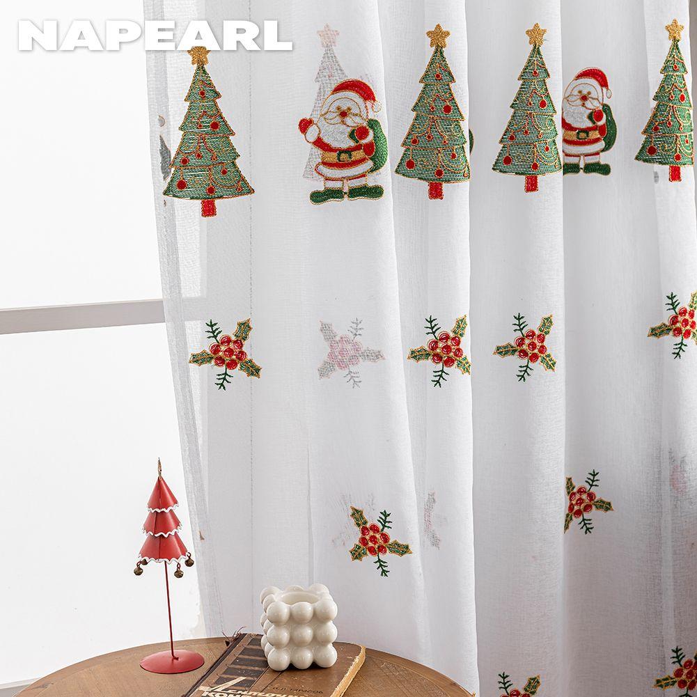 1PC NAPEARL Christmas Style Sheer Curtains Exquisite Embroidered Tulle Curtains for Living Room Bedroom Balcony Window Home Decor