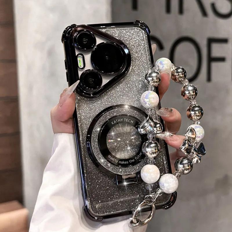 Stoßfest Glitzer Beschichtung Magsafe Halter Perlenarmband Hülle Für Huawei Pura 70 Ultra P70 P60 P50 P40 P30 Lite Pro Hülle