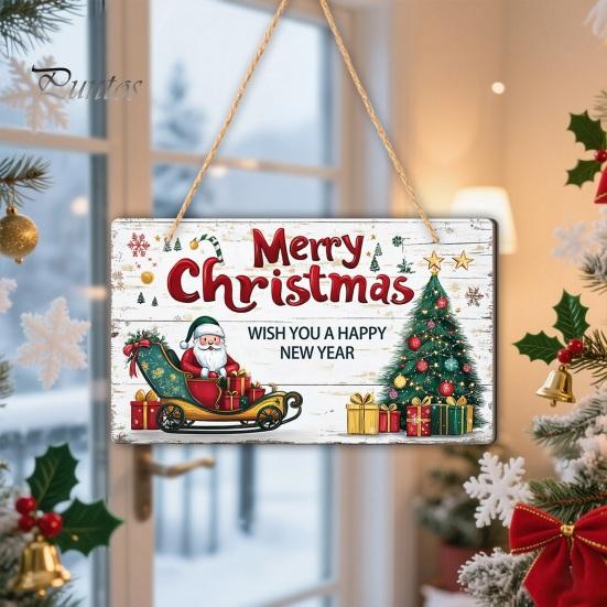 Christmas Gifts for Friends Santa Wooden Round Wall Decor, Vintage Hanging Ornaments, Handcrafted Pine Wood Holiday Signs Sign Door Window Wall,