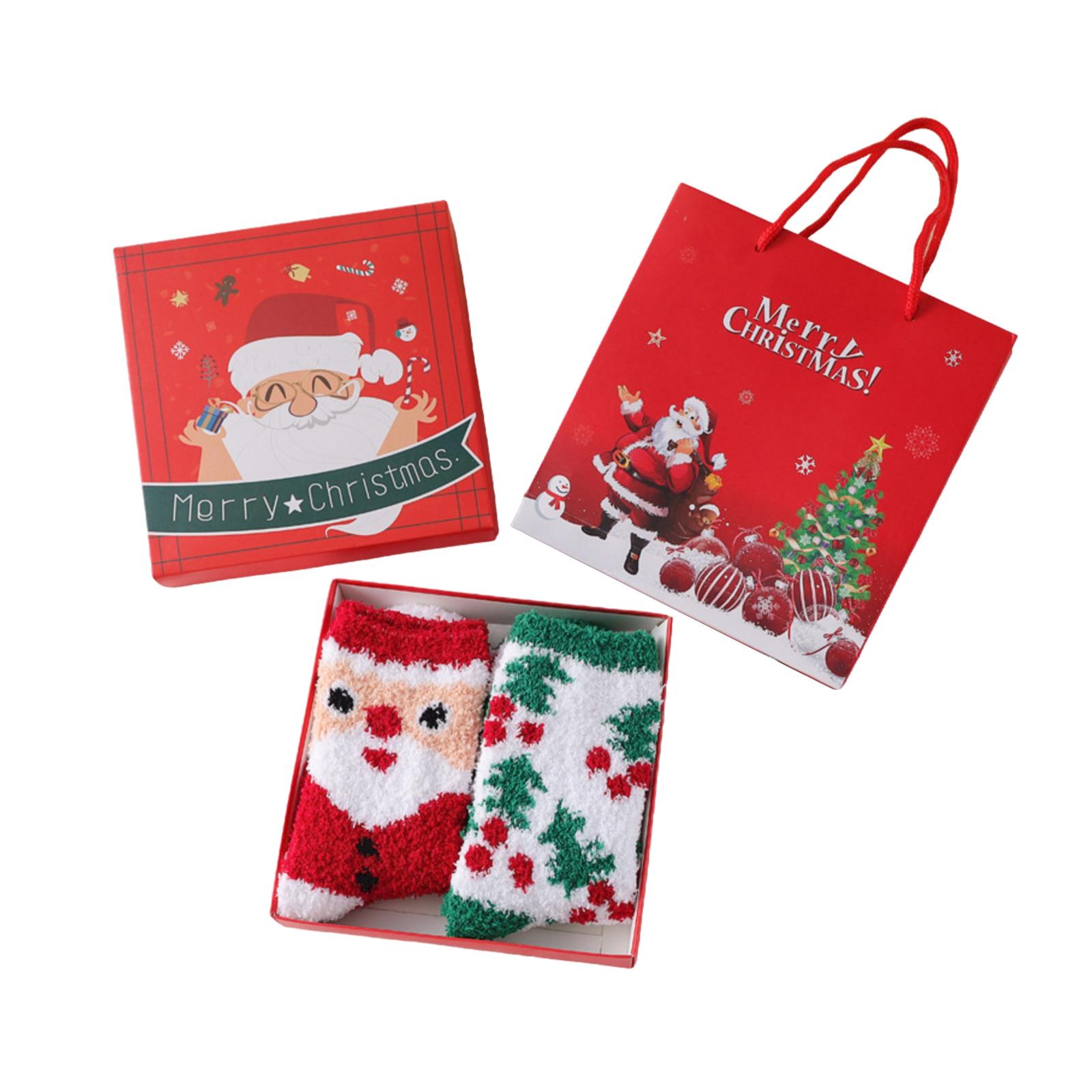 

1 коробка из 2 пар рождественских носков, двусторонний флис, теплые и толстые, зимние домашние и носки для сна, рождественский подарок. One Size