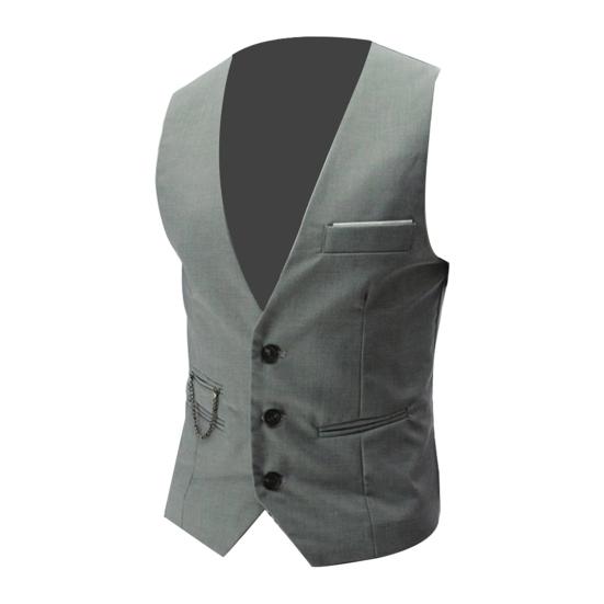 Fashion Men Solid Color V Neck Sleeveless Button Pocket Blazer Suit Waistcoat