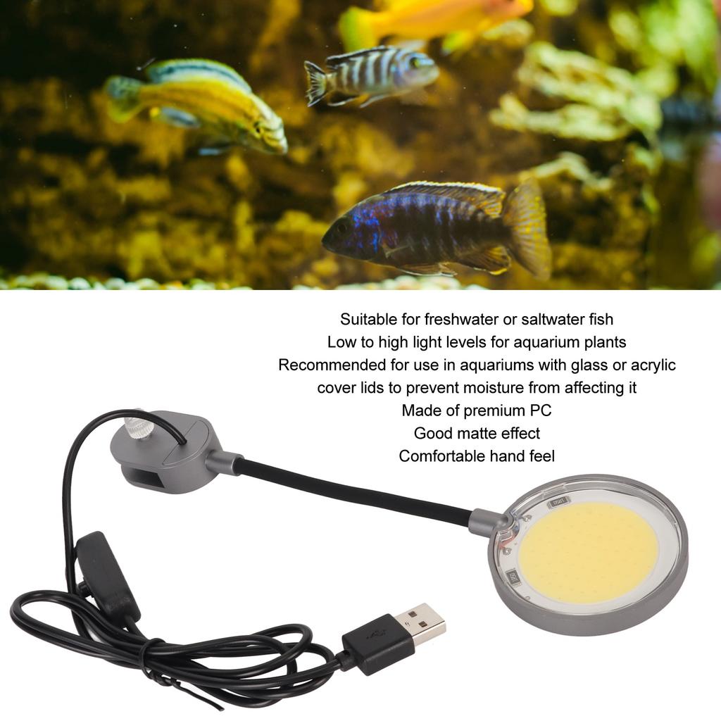 Aquarium Klemmleuchte Wasserdicht USB 360 Grad Schwanenhals COB Aquarium Klemmlampe für Süßwasser