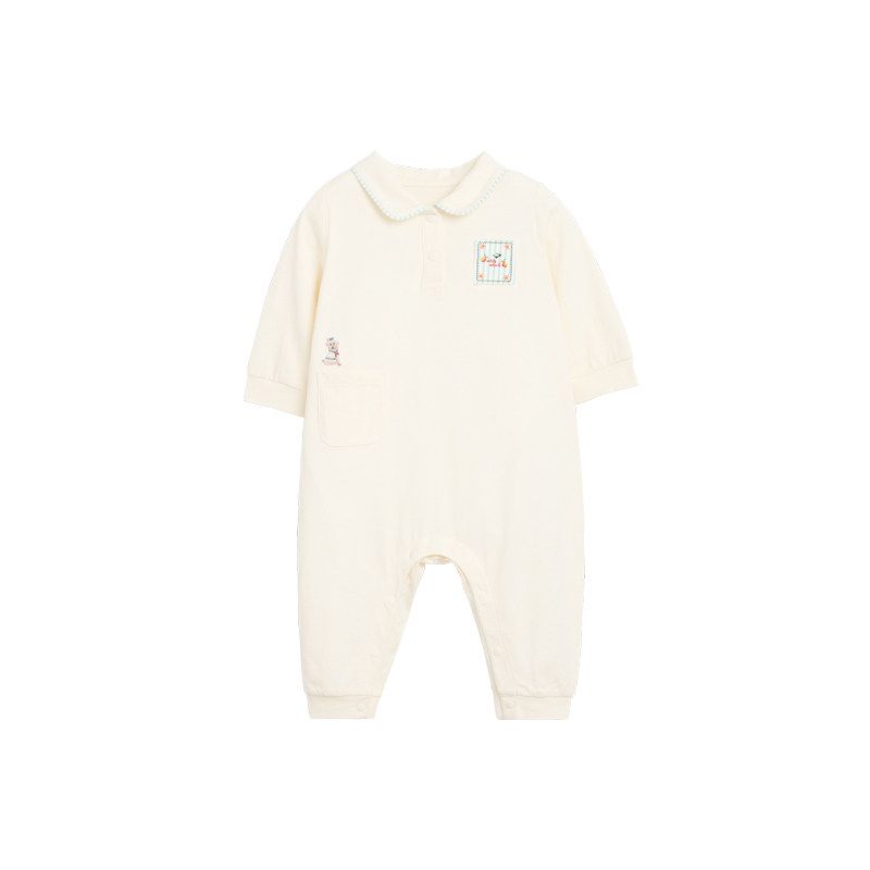 

Whitewheat Kidsren s 26 Spring New Newborn Clothes for Boys and Girls with Pockets Pure Cotton Romper Jumpsuit Beige 80