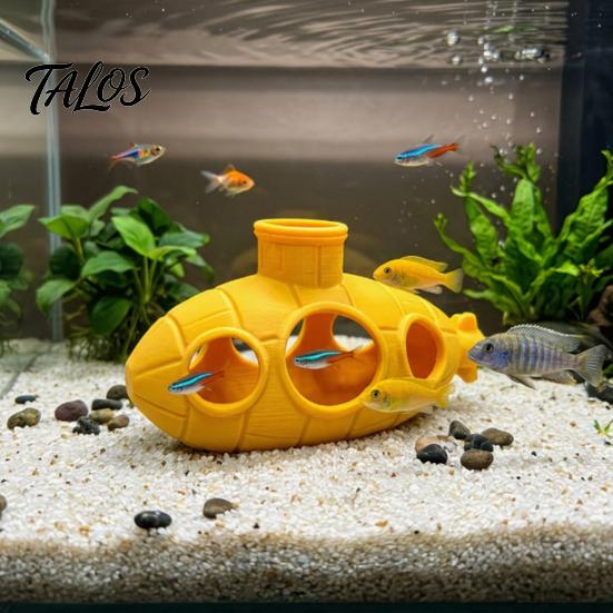Fish Tank Stress Reducer 3D Printed Hollow Submarine Decorations, Aquarium Shrimp Hideout Ornament Ornament, Hiding Cave Shelter for Betta Lizards