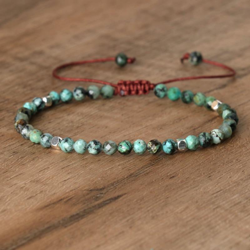Pulseira de Contas Facetadas Turquesa – Acento Prateado Ajustável Joia Boho, Proteção Calma Presente para Homens e Mulheres