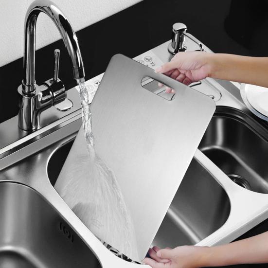 Doppelseitige Schneidebrett Edelstahl Hackbrett Antibakteriell Geruchsneutral Küchenhackmatte für Fleisch Gemüse