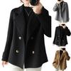 Women Jacket Lapel Solid Color Double-breasted Woolen Coat Short Type Loose Thermal Long Sleeved Commuting Dating Spring Fall Winter Coat