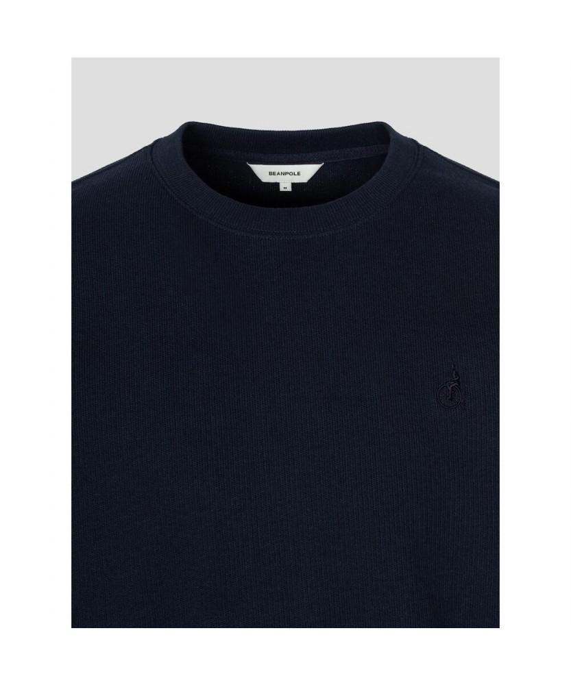 Binpolmen Textured Round Neck Long Sleeve T-Shirt Navy