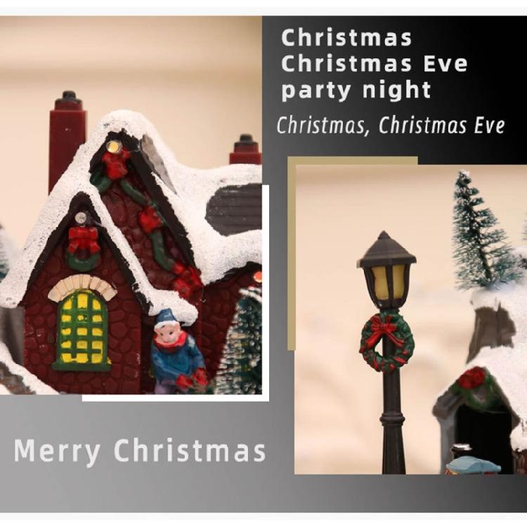 Christmas Village House Figurine with Led Light Festival Holiday