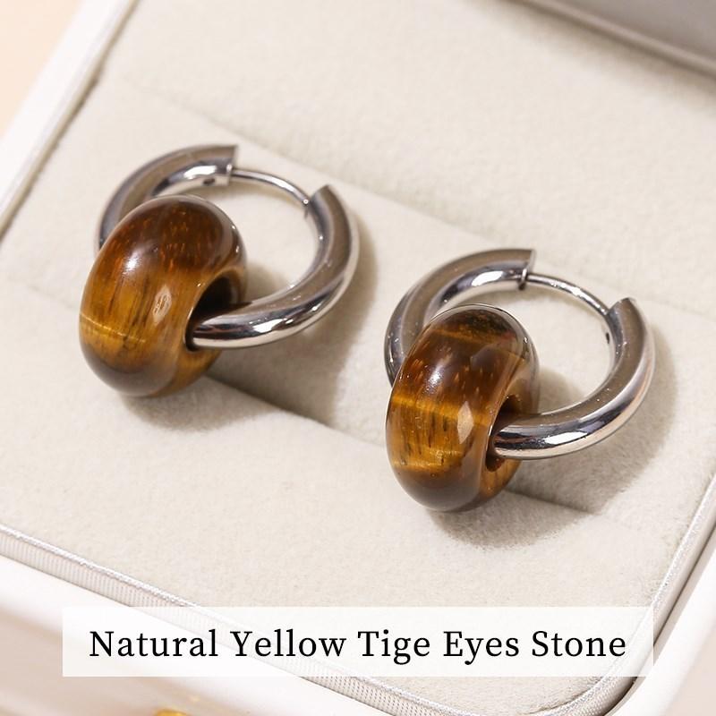 Change Better Natural Stone Ágata Turquesa Prata Cor Brincos de Argola Mulheres Aço Inoxidável Donut Chunky Pendurado Fivelas de Orelha