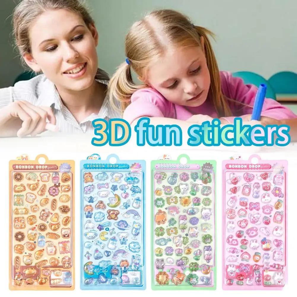 3D Relief Jelly Stickers Cartoon Animal Sticker Candy Ghost Rabbit Aesthetic Stickers Diy Phone Case Diary Stationery Sticker
