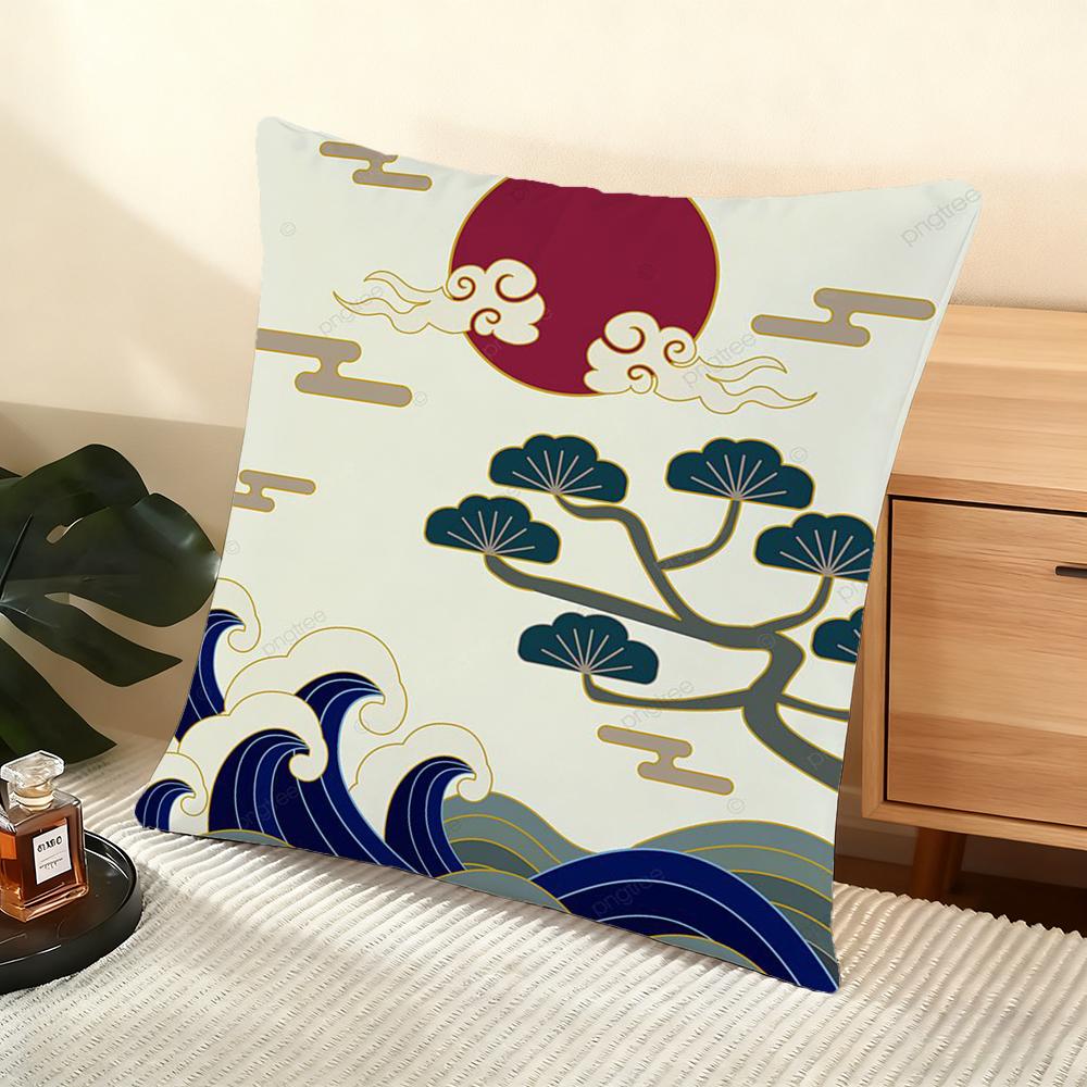 Japanese Painting Cushion Cover Soft Short Plush Pillow Cover Smooth Cozy Texture Aesthetic Cushion Case Home Decor