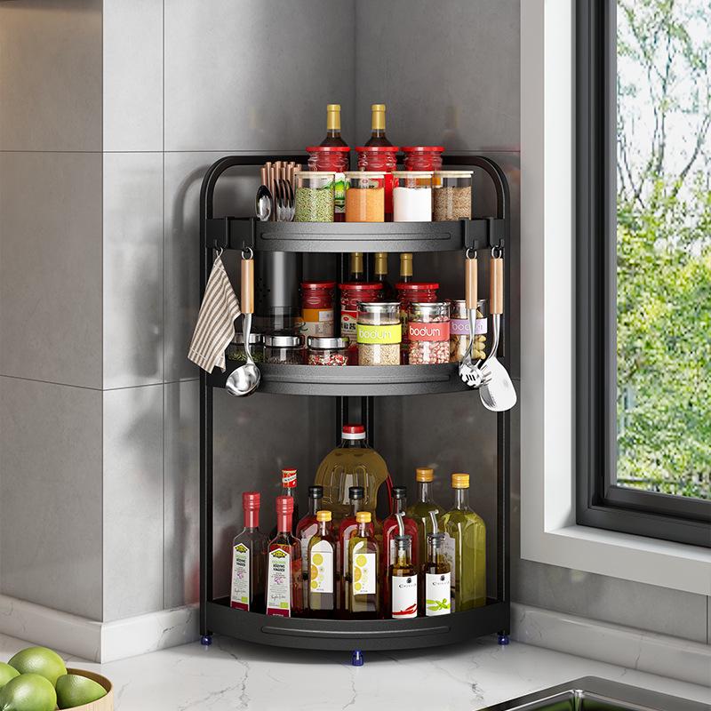 Corner Kitchen Rack: Multi-functional Triangle Knife Holder & Seasoning Jar Storage Organizer.