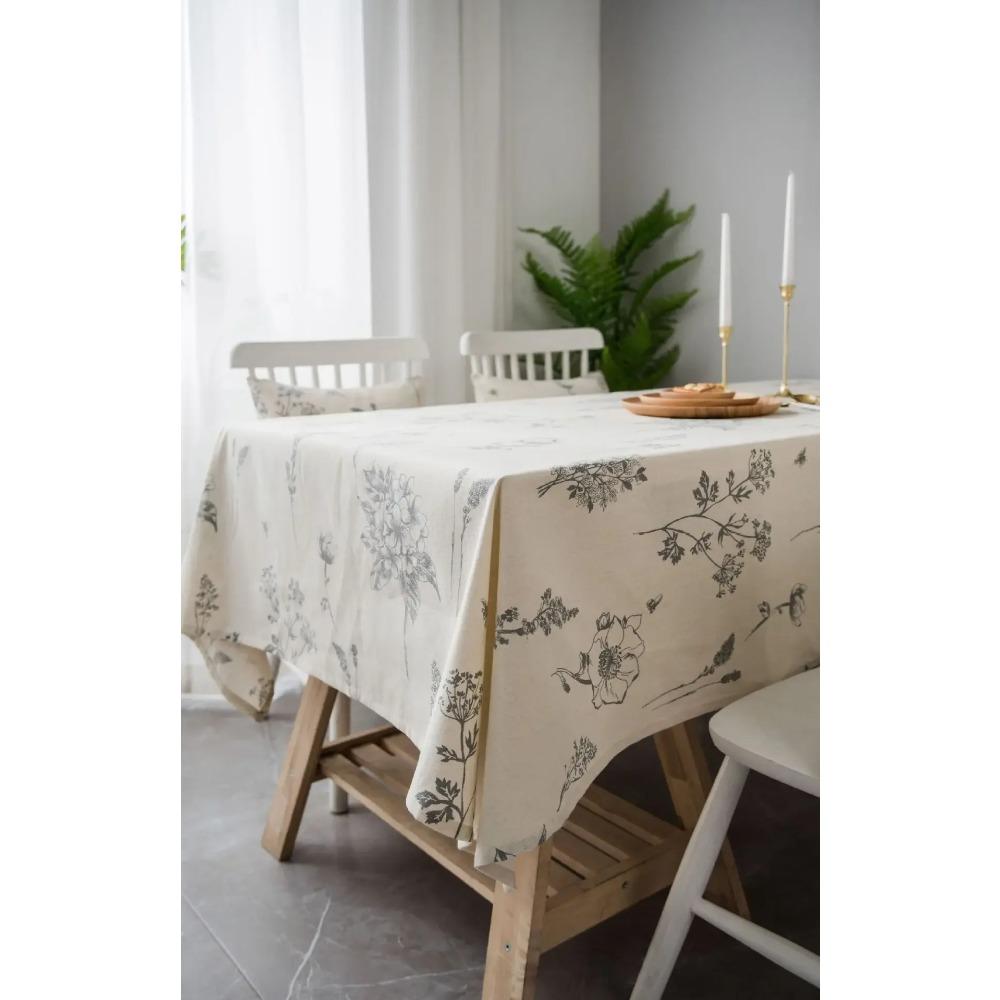 Print Cotton Linen Tablecloth Rustic Garden Natural Botanical Decorative Table Cover Kitchen Dining Picnic Indoor Outdoor Use