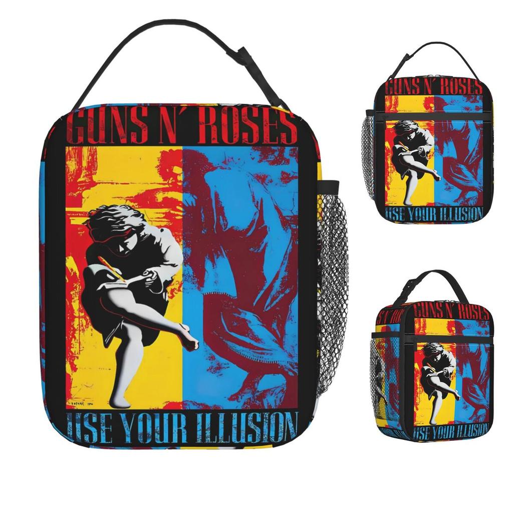 Guns N Roses Band Lunch Bag For Men Lunch Box Retro Office Cooler Bag Portable Insulated Waterproof Tote Food Bags