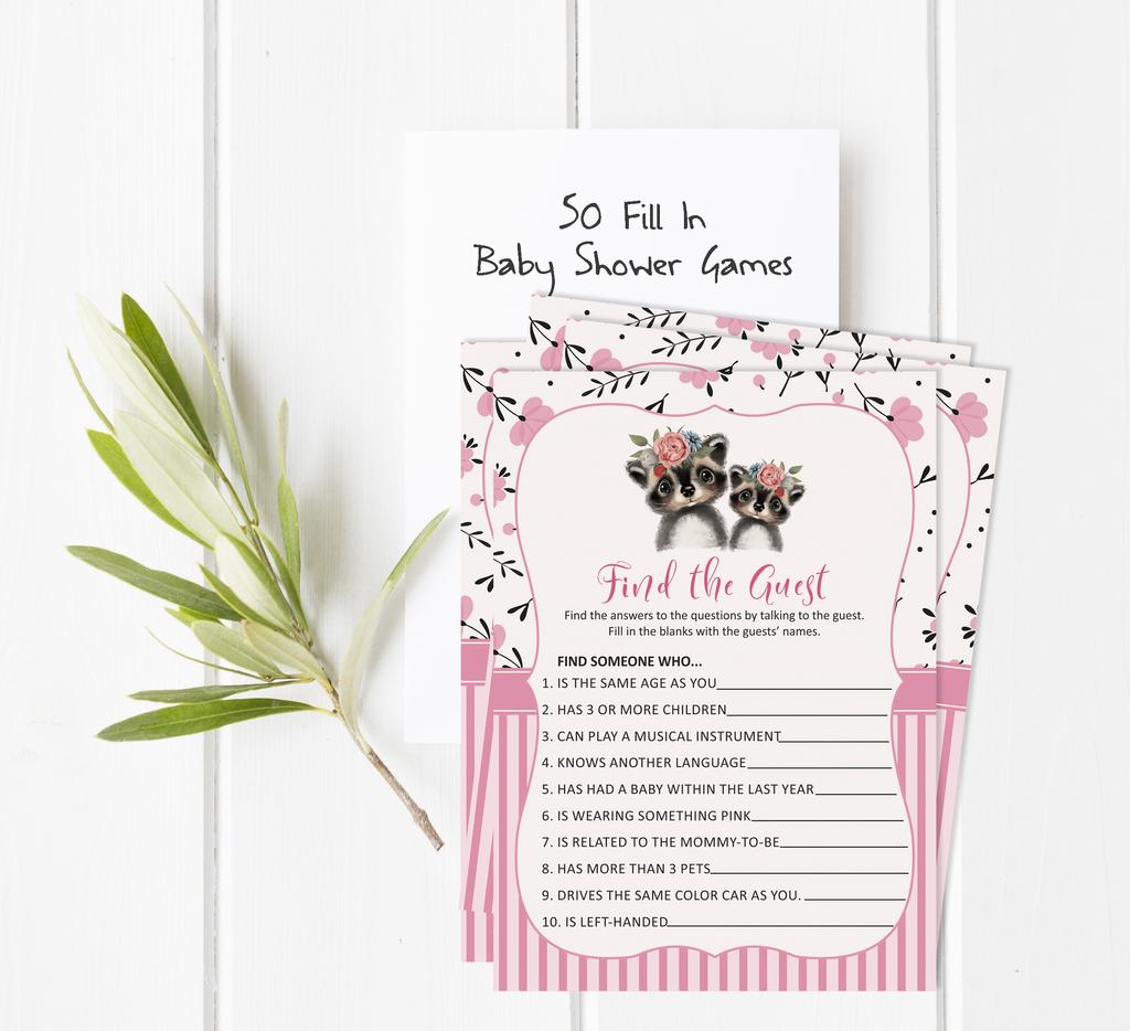 Inkdotpot Baby Shower Game Set Of 50 BabyA  AlphabetA  ABCA  Game Raccoon Jungle Animals Party