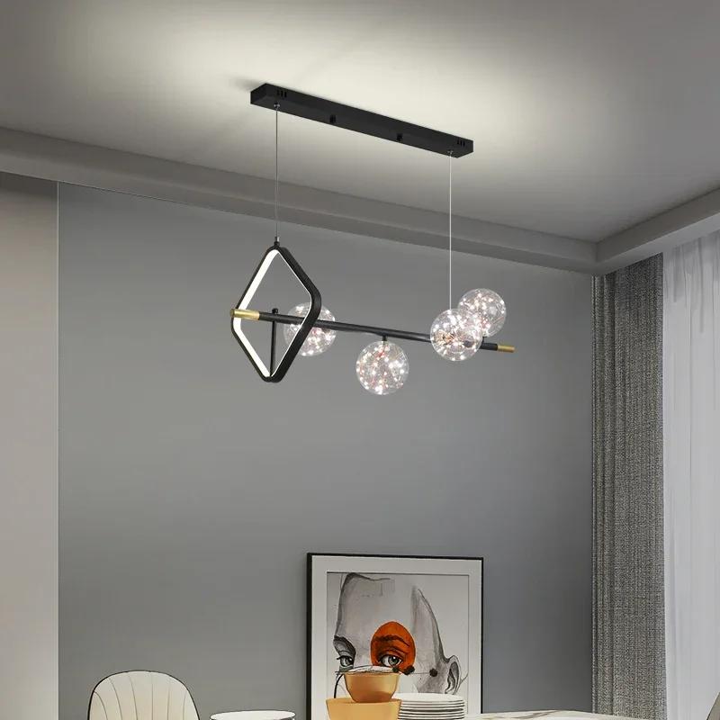 Modernă creativă transparentă bilă de sticlă negru lung LED candelabru Nordic de iluminat interioară Restaurant Cafe Birou Pendant Lampă