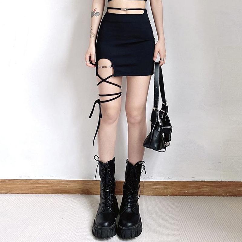 Damen Minirock Schwarz Hohe Taille Schlitz Kurzer Rock Y2k Mode Damenbekleidung Alleskönner