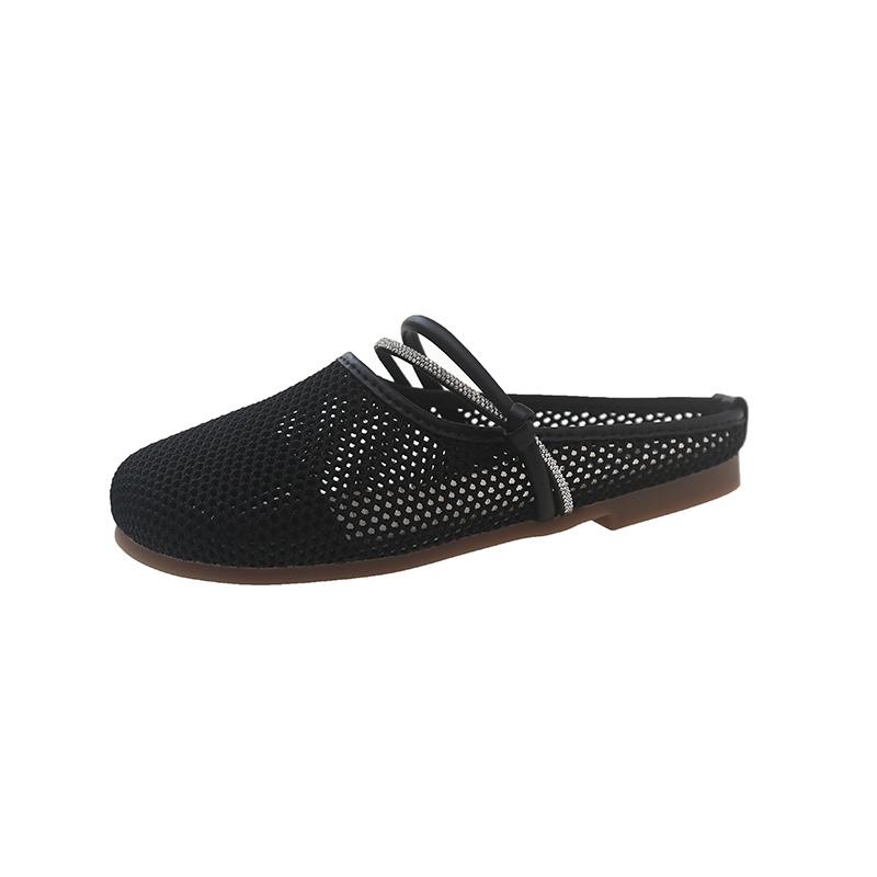 

Fashion Summer New Baotou Mesh Fabric Breathable Glitter Thin Belt Soft Sole Anti-slip Wear-resistant Sandals Fashion Flat Slippers 40